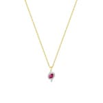 Necklace with Pendant 750/18 K Yellow Gold with oval Ruby & Diamonds 0.03ct.