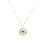 Collier avec pendentif or jaune 750/18 ct avec saphir & diamants 0.15 ct H/si, Evil Eye
