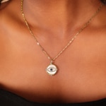 Collier mit Anhänger 750/18 K Gelbgold mit Saphir & Diamanten 0.15 ct H/si, Evil Eye - KE-51425-GG