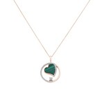 Necklace with Pendant 750/18 K Rose Gold with Malachite & Diamonds 0.13 ct H/si