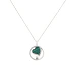 Necklace with Pendant 750/18 K White Gold with Malachite & Diamonds 0.13 ct H/si