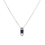 Collier mit Anhänger 750/18 K Weissgold mit Safir oval und Diamanten 0.10ct.