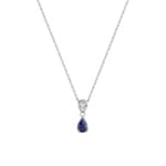 Collier mit Anhänger 750/18 K Weissgold mit Saphir Tropfen & Diamant 0.01ct.