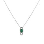 Collier mit Anhänger 750/18 K Weissgold mit Smaragd oval und Diamanten 0.10ct.