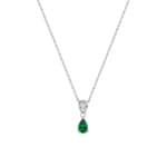 Collier mit Anhänger 750/18 K Weissgold mit Smaragd Tropfen & Diamant 0.01ct.