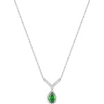 Collier mit Anhänger 750/18 K Weissgold mit Smaragd Tropfen und Diamanten 0.06ct.