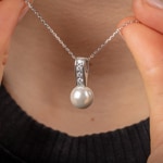 Collier mit Anhänger 925 Silber rhodiniert mit Kunstperle 10mm & Zirkonia - 332300.1