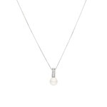 Collier mit Anhänger 925 Silber rhodiniert mit Kunstperle 10mm & Zirkonia
