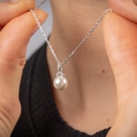 Collier mit Anhänger 925 Silber rhodiniert mit Kunstperle 7mm und Zirkonia - 332211