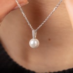 Collier mit Anhänger 925 Silber rhodiniert mit Kunstperle 7mm & Zirkonia - 332212