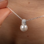 Collier mit Anhänger 925 Silber rhodiniert mit Kunstperle 9mm und Zirkonia - AICU14HZ