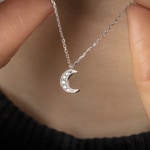 Necklace 925 Silver rhodium-plated Crescent Moon with Cubic Zirconia 43cm - 332290.1
