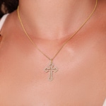 Necklace with Cross Pendant 750/18 K Yellow Gold with Diamonds 0.31 ct H/si - KE-025434-GG