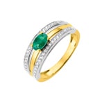 Damenring 750/18 K Bicolor mit Smaragd oval und Diamanten 0.21 ct.