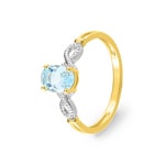 Ring 750/18 K Yellow Gold Two-tone with oval Blue Topaz & Diamonds 0.01ct. - P0943BTB4