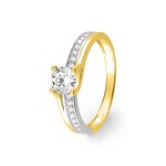 Bague or jaune 750/18 ct bicolore avec zircones solitaires fantaisie