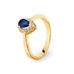 Damenring 750/18 K Gelbgold, Diamanten 0.11 ct H/si & Saphir 0.46 ct