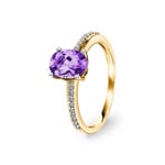 Ring 750/18 K Yellow Gold with oval Amethyst and Diamonds 0.09 ct H/si