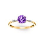 Bague or jaune 750/18 ct avec améthyste ronde et diamants 0.02 ct H/si - RI-48521-AME-GG