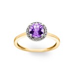 Damenring 750/18 K Gelbgold mit Amethyst rund und Diamanten 0.05 ct H/si - RI-47231-AME-GG