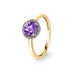 Damenring 750/18 K Gelbgold mit Amethyst rund und Diamanten 0.05 ct H/si