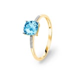 Damenring 750/18 K Gelbgold mit Blautopas Kissen und Diamanten 0.02 ct H/si