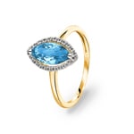 Damenring 750/18 K Gelbgold mit Blautopas Marquise und Diamanten 0.06 ct H/si