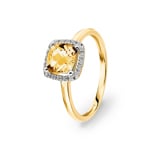 Damenring 750/18 K Gelbgold mit Citrin Kissen und Diamanten 0.06 ct H/si