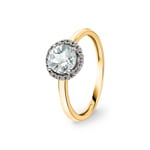 Damenring 750/18 K Gelbgold mit grünem Amethyst und Diamanten 0.05 ct H/si