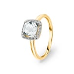 Damenring 750/18 K Gelbgold mit grünem Amethyst und Diamanten 0.06 ct H/si