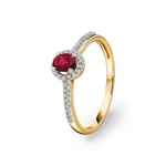 Damenring 750/18 K Gelbgold mit Rubin oval und Diamanten 0.12 ct H/si