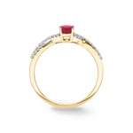 Damenring 750/18 K Gelbgold mit Rubin oval und Diamanten 0.13 ct H/si - RI-52471-RUB-GG