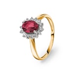 Damenring 750/18 K Gelbgold mit Rubin und Zirkonia