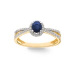 Ring 750/18 K Yellow Gold with oval Sapphire and Diamonds 0.19 ct H/si - RI-52631-SAF-GG