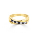 Bague or jaune 750/18 ct avec saphirs & diamants 0.02 ct H/si Ø 54 - PR1496/2