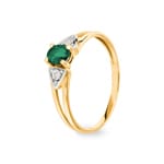 Bague or jaune 750/18 ct avec émeraude ovale & diamants 0.01ct.