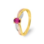 Bague or tricolore 750/18 ct avec rubis ovale & diamants 0.01ct.