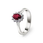 Damenring 750/18 K Weissgold, Diamanten 0.17 ct H/si & Rubin 0.78 ct