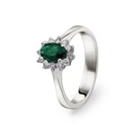 Ring 750/18 K White Gold, Diamonds 0.17 ct H/si & Emerald 0.38 ct