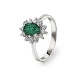 Bague or gris 750/18 ct avec diamants 0.22 ct H/si et émeraude 0.62 ct
