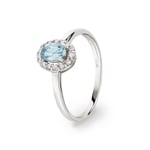 Damenring 750/18 K Weissgold mit Aquamarin oval & Zirkonia