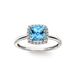 Bague or gris 750/18 ct avec topaze bleue coussin et diamants 0.06 ct H/si - RI-47241-TOP-WG