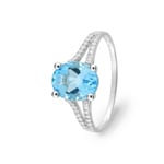 Damenring 750/18 K Weissgold mit Blautopas oval und Zirkonia