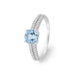 Damenring 750/18 K Weissgold mit Blautopas rund und Zirkonia