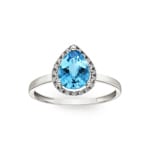 Damenring 750/18 K Weissgold mit Blautopas Tropfen und Diamanten 0.06 ct H/si - RI-47261-TOP-WG