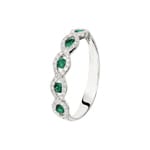 Bague pour femmes or gris 750/18 ct avec diamants 0.18 ct H/Si et émeraudes 0.18 ct