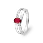 Damenring 750/18 K Weissgold mit Rubin 0.62ct. und Diamanten 0.02ct.