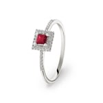 Damenring 750/18 K Weissgold mit Rubin und Diamanten 0.09 ct H/si