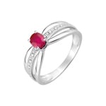 Damenring 750/18 K Weissgold mit Rubin oval & Diamanten 0.03ct.