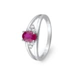 Damenring 750/18 K Weissgold mit Rubin oval & Diamanten 0.08ct.